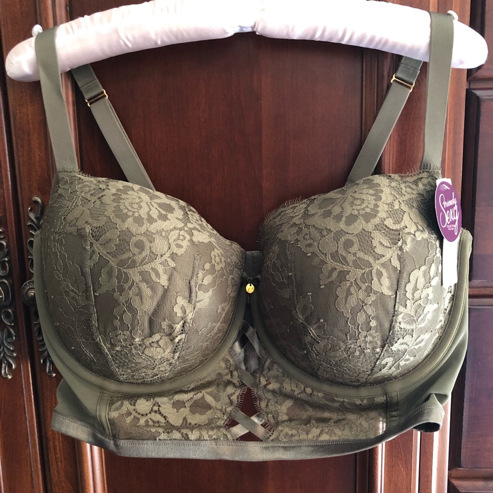 Army Green Lace Balconette Style Long-Line Bra